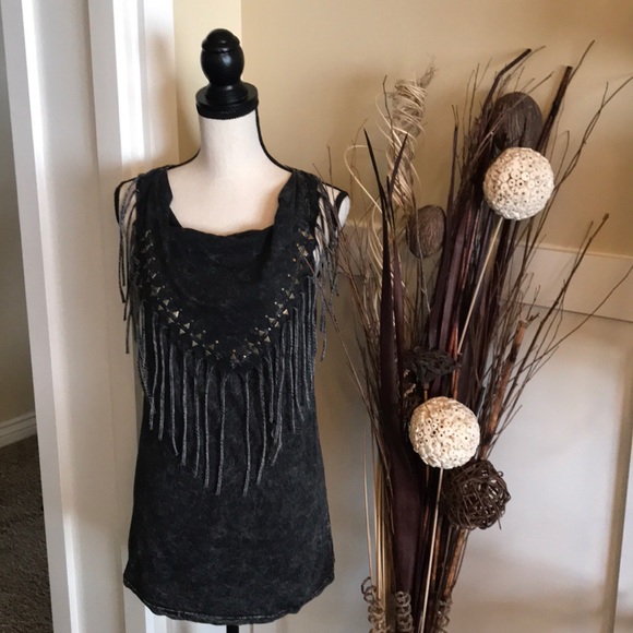 SOLD American Age Boho Burnout Top Fringe - Picture 2 of 4